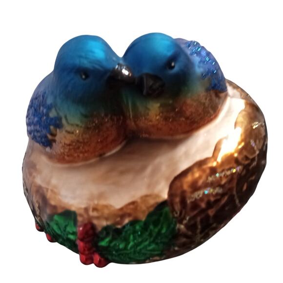 Old World Christmas OWC Bluebirds Nest Holly Christmas Ornament Clip-on - Picture 2 of 10